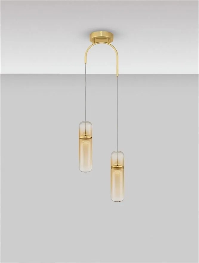 Lustra moderna cu 2 pendule LED, Metal, Auriu, Sticla, Amber, Norma