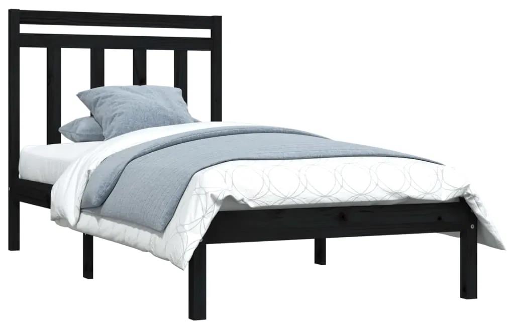 Cadru de pat Single 3FT, negru, 90x190 cm, lemn masiv Negru, 90 x 190 cm
