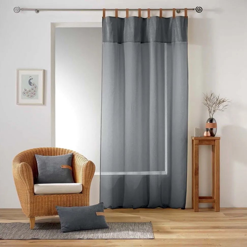 Perdea gri elegantă cu prindere cu cleme din piele 140x240 cm
