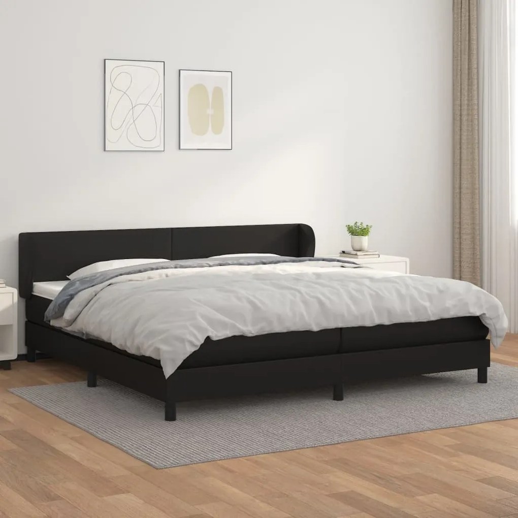 Pat continental cu saltea, negru, 200x200 cm, piele ecologica Negru, 200 x 200 cm, Design simplu