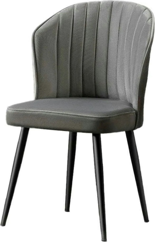 Set 4 scaune RUBI, gri/negru, stofa catifelata/metal, 52x42x85 cm