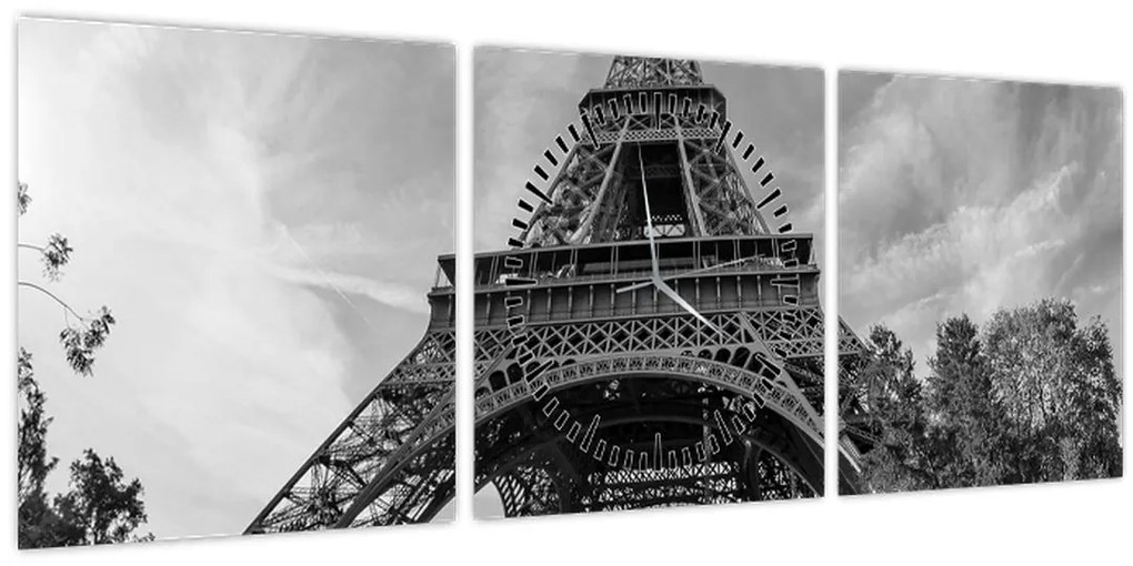 Tablou - Turnul Eiffel, alb-negru (cu ceas) (90x30 cm)