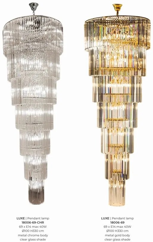 Lustra spectaculoasa pentru casa scarii sau hol LUXE crom, H-330cm