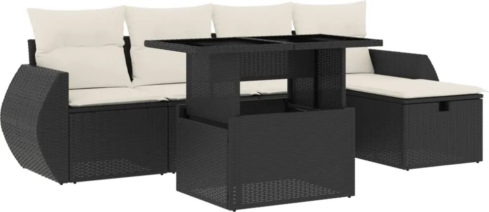 vidaXL Set mobilier de grădină cu perne, 6 piese, negru, poliratan