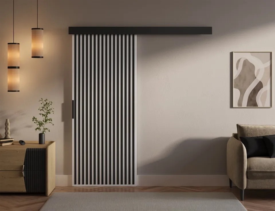 Ușă glisantă Perion – 86x1.6x205 cm – Alb / Negru