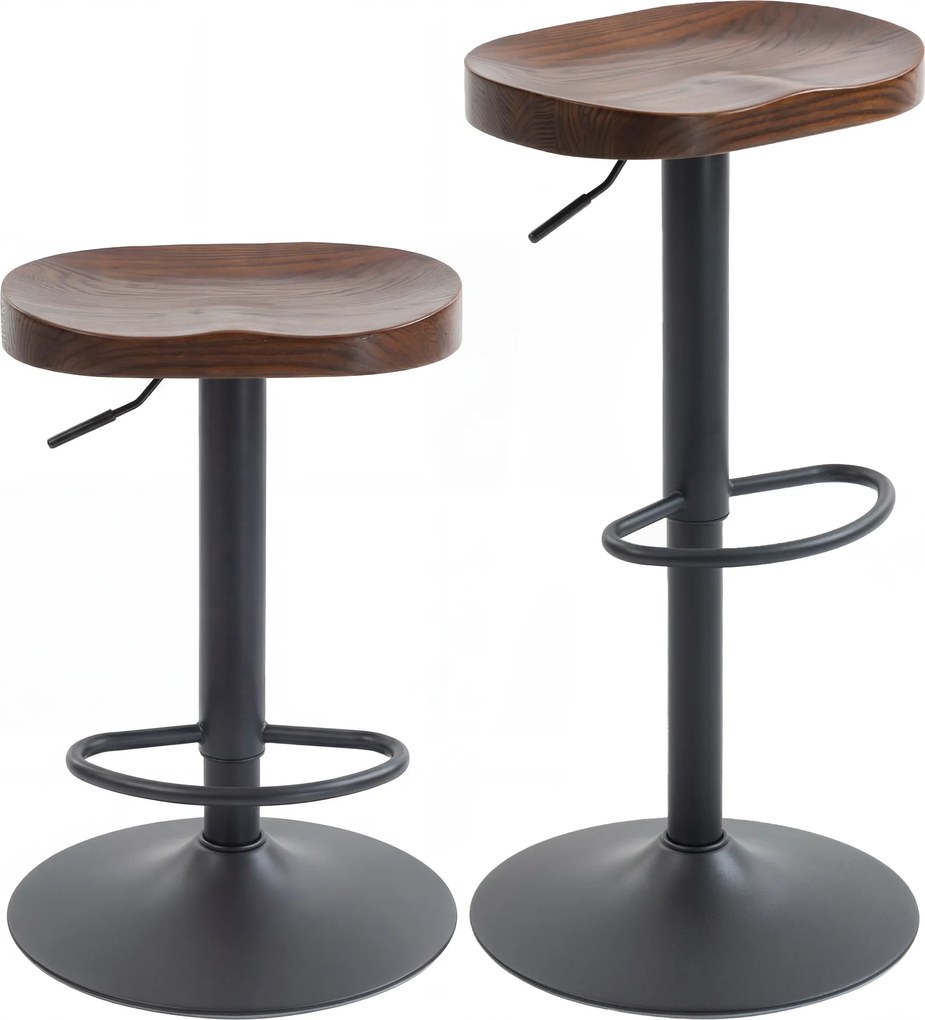 HOMCOM Set 2 scaune bar, scaune rotative reglabile cu șezut din lemn de ulm în maro închis | Aosom Romania