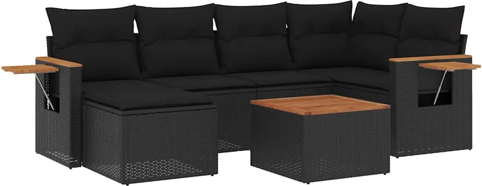 vidaXL Set canapele de grădină cu perne, 7 piese, negru, poliratan