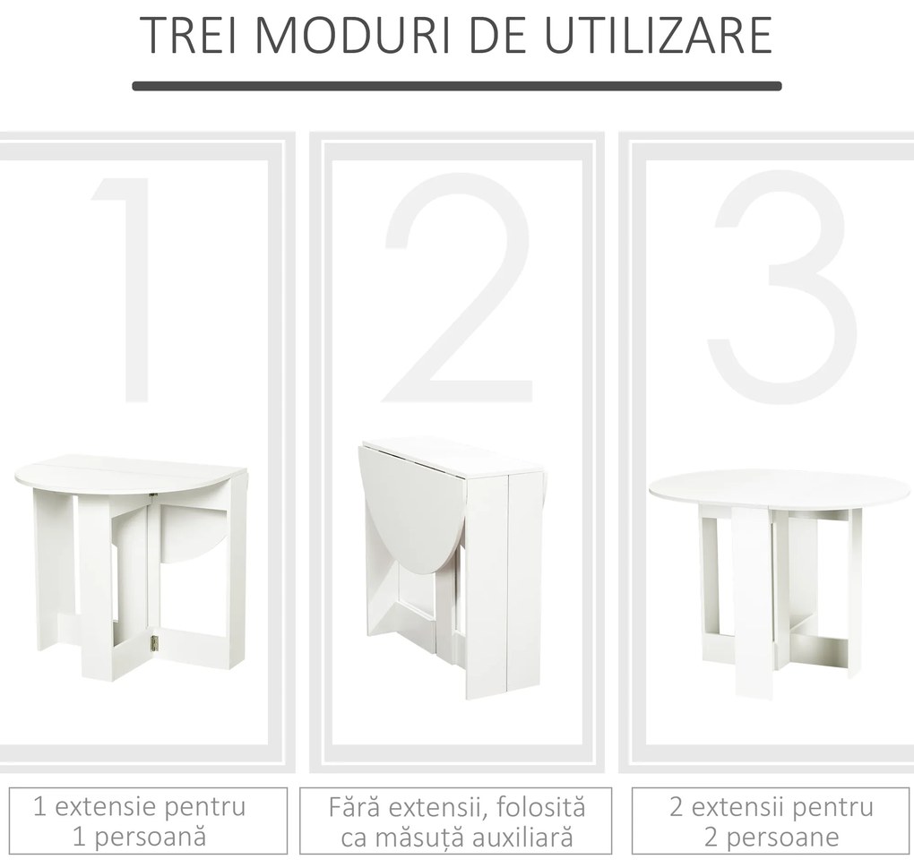 Masuta Pliabila cu Economie de Spatiu pentru 2 Persoane, cu fixare cu balamale, din PAL si metal, Alba HOMCOM | Aosom Romania