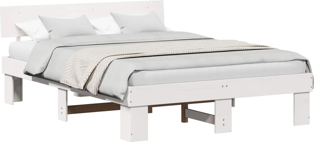 vidaXL Cadru de pat cu headboard Alb 140 x 200 cm Lemn de pin masiv