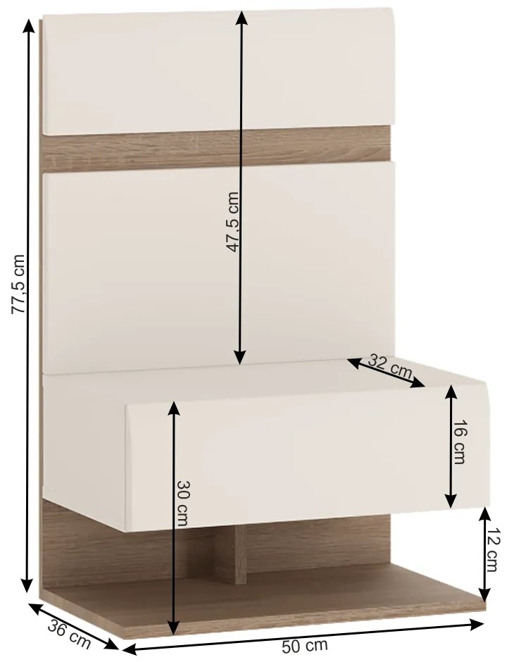 Noptiera de lux , mdf alb lucios stejar sonoma inchis, moderna