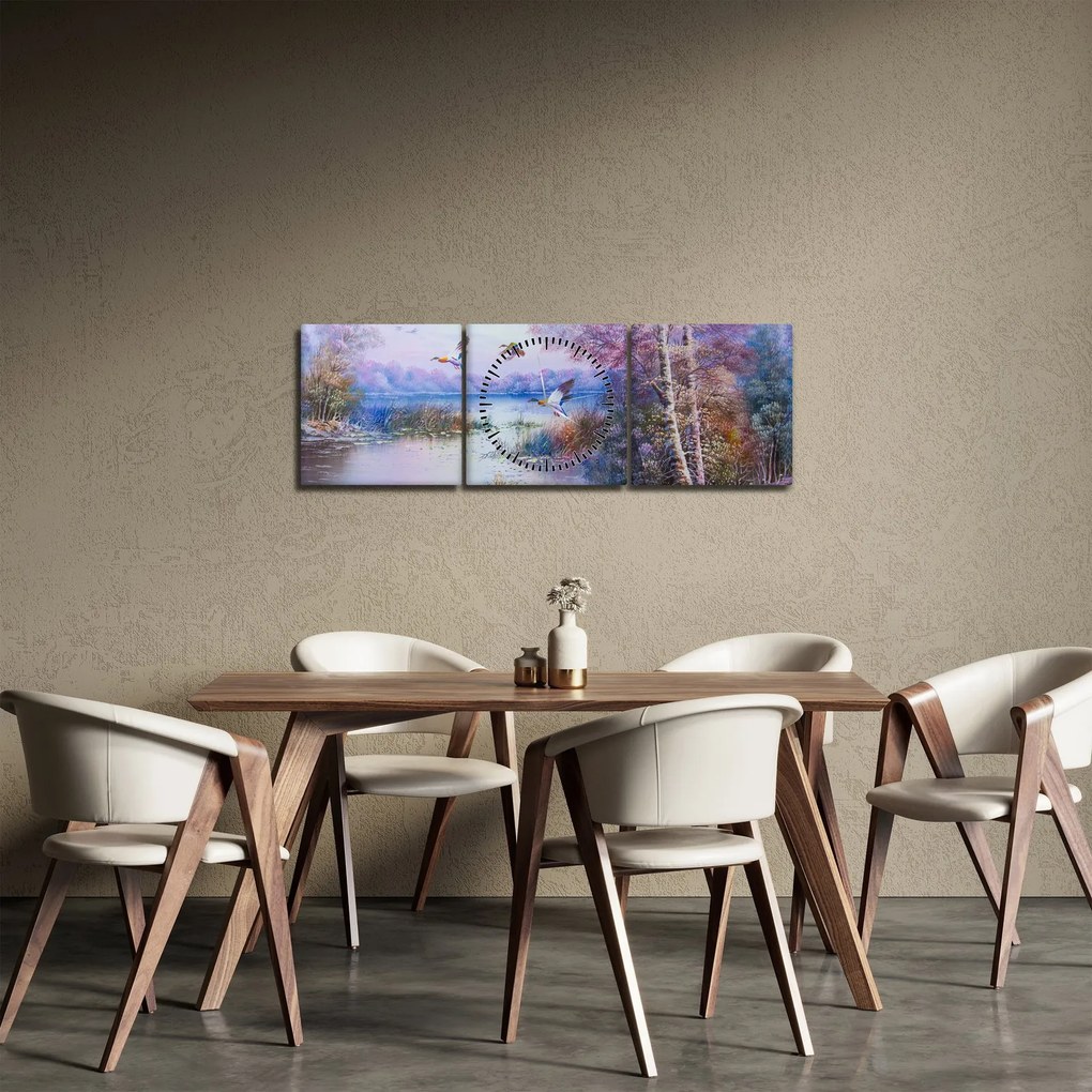 Tablou - Sosirea toamnei, pictură în ulei (cu ceas) (90x30 cm)