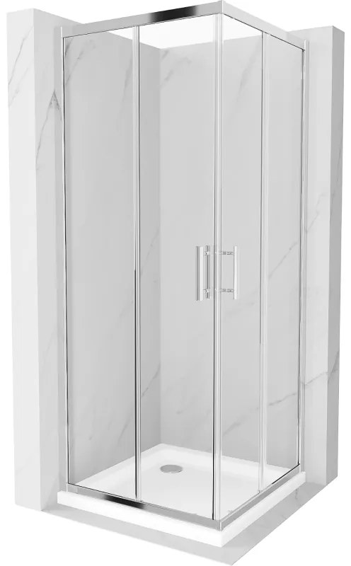 Mexen Rio cabina de duș pătrată 90 x 90 cm, transparentă, cromată + cadă Flat, albă - 860-090-090-01-00-4010