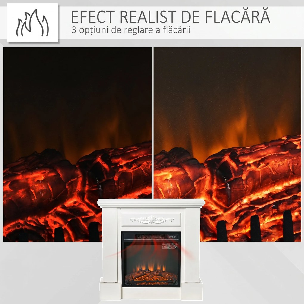 HOMCOM Șemineu Electric de Podea 1800W cu Efect de Flacără, Telecomandă și Timer | Aosom Romania