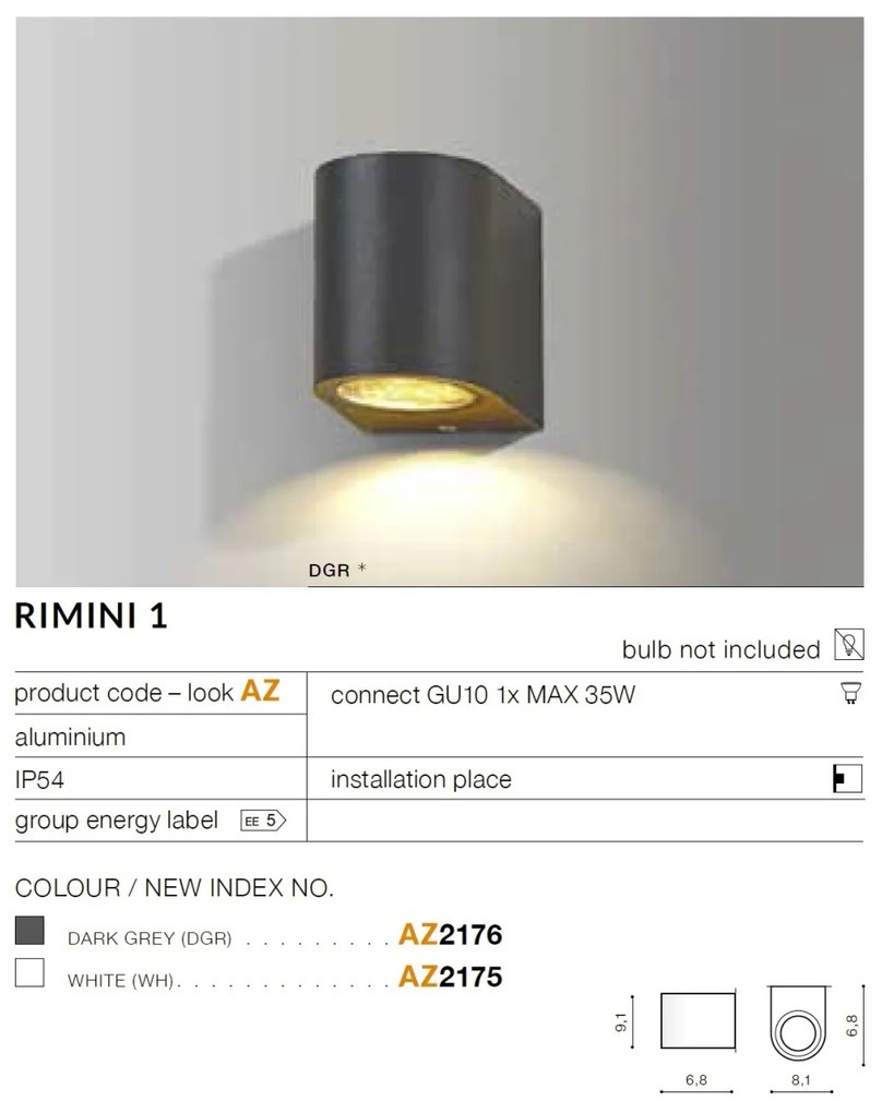 Aplica de perete exterior ambientala IP54 RIMINI gri inchis