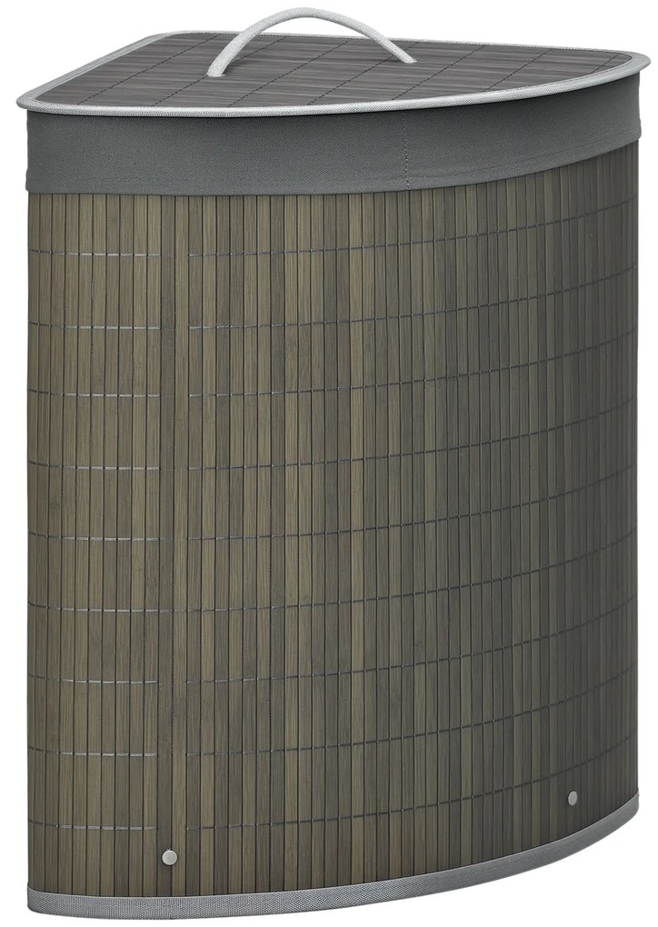 HOMCOM Cos de rufe din bambus pentru colt 55L cu capac si sac detasabil 38 x 38 x 57 cm gri | Aosom Romania