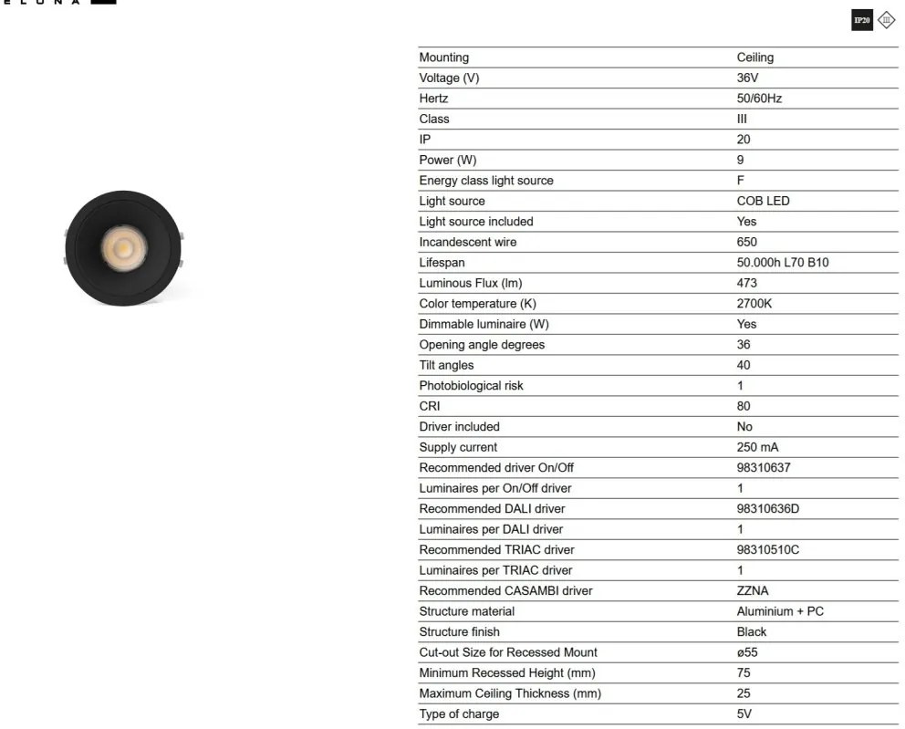 Spot LED incastrabil tavan orientabil LOX 2700K negru