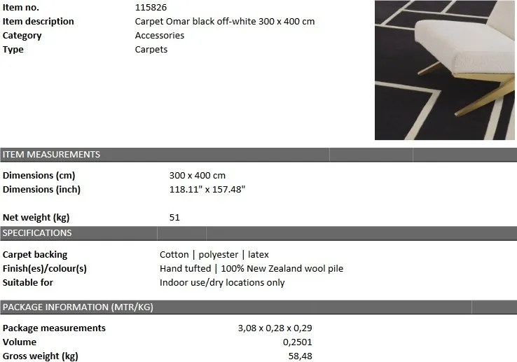 Covor design LUX Omar 300x400cm, negru 115826 HZ