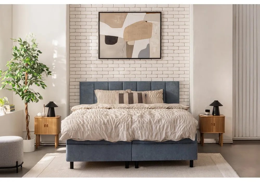 Pat boxspring albastru cu spațiu de depozitare 160x200 cm Elva Bold Line – Bonami Selection
