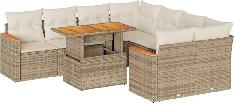 vidaXL Set canapele grădină cu perne 9 piese bej poliratan/lemn acacia