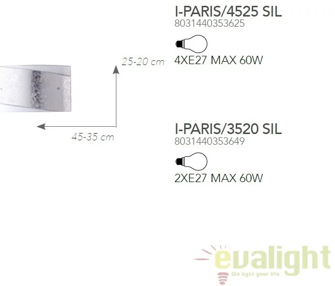 Aplica eleganta design modern Paris argintiu, 45x25cm I-PARIS/4525 SIL FE