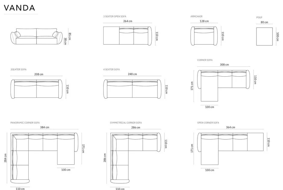 Canapea gri deschis 248 cm Vanda – Mazzini Sofas