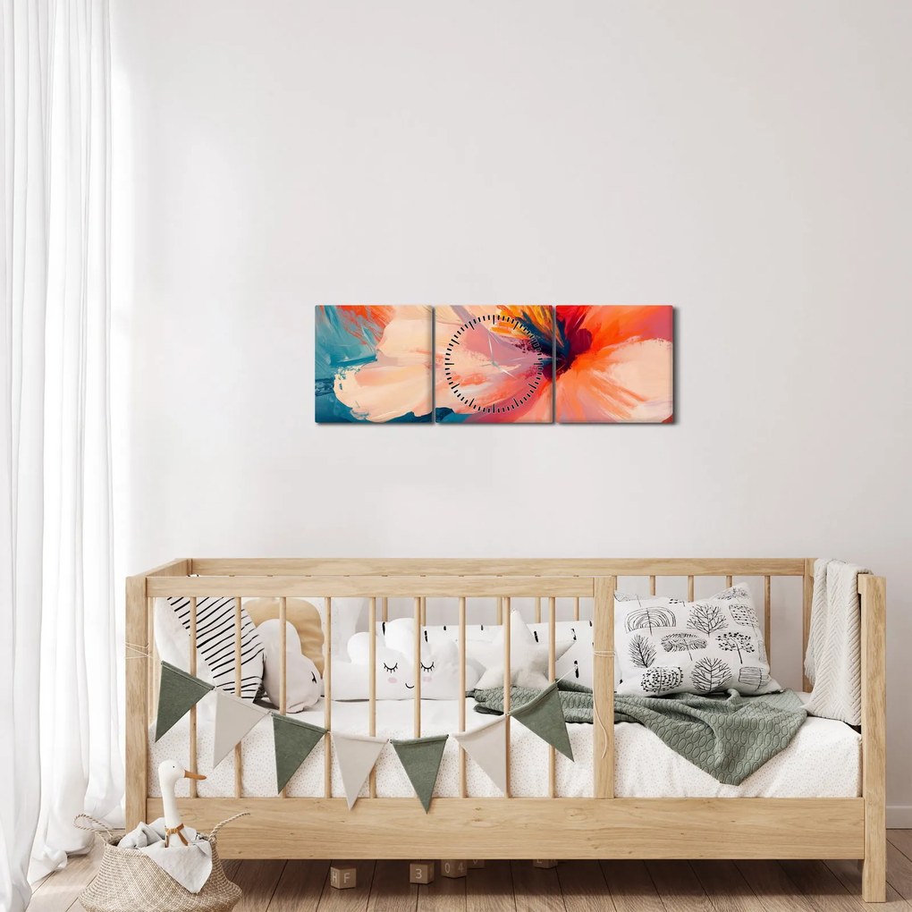 Tablou - Floare pictată (cu ceas) (90x30 cm)