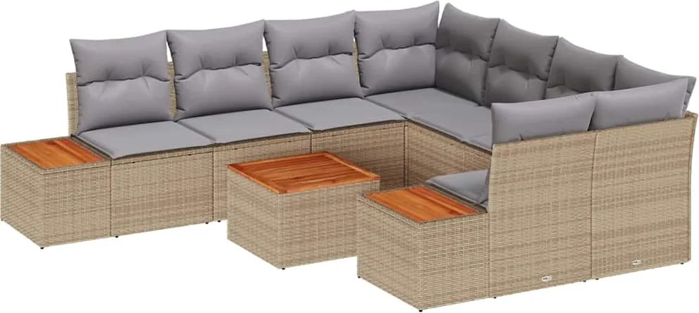 vidaXL Set de canapele pentru grădină cu pernă 9 pcs Bej Rattan poli