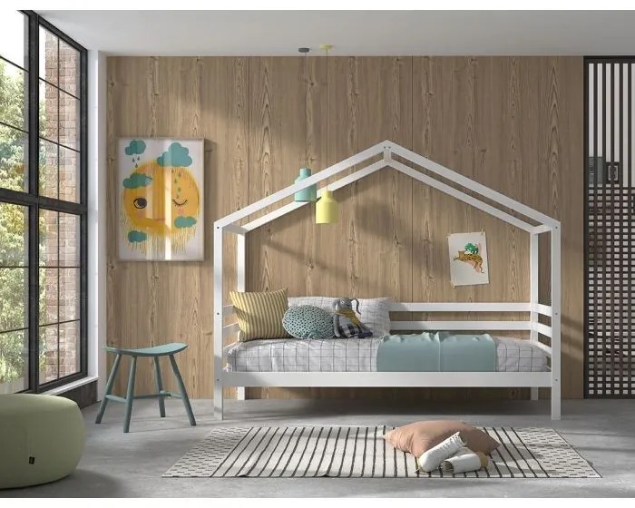 Pat Căsuță cu Protecție, Alb, 90 x 200 cm, Pin Masiv – Dallas – Vipack