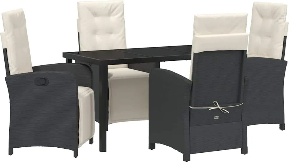 vidaXL Set de masă pentru grădină cu pernă 5 pcs Negru poliratan