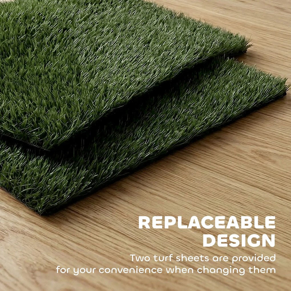 PawHut Toaletă pentru câini 63 x 50,5 cm, toaletă cu 2 covorașe de iarbă artificială lavabile, pentru pui și câini, pentru balcon, acasă, Negru+Verde | Aosom Romania