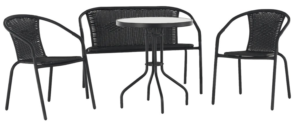 Set de grădină din 4 piese din ratan, negru, BOJAR