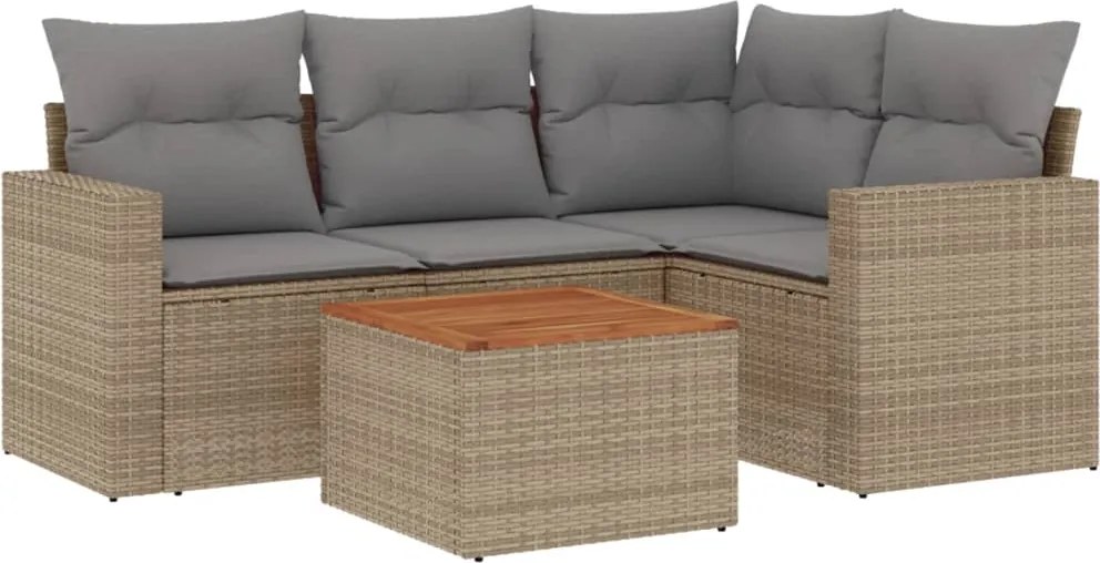 vidaXL Set canapele de grădină cu perne, 5 piese, bej, poliratan