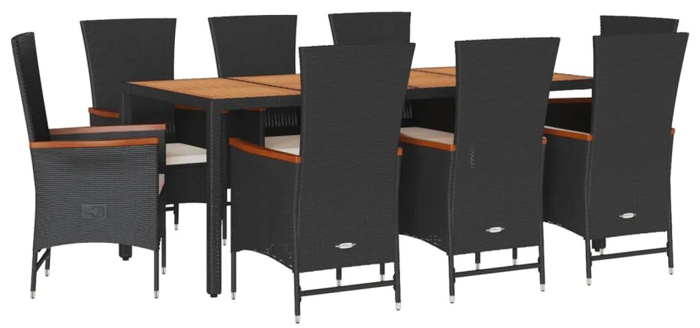 3277516 vidaXL Set mobilier de grădină cu perne, 9 piese, negru, poliratan