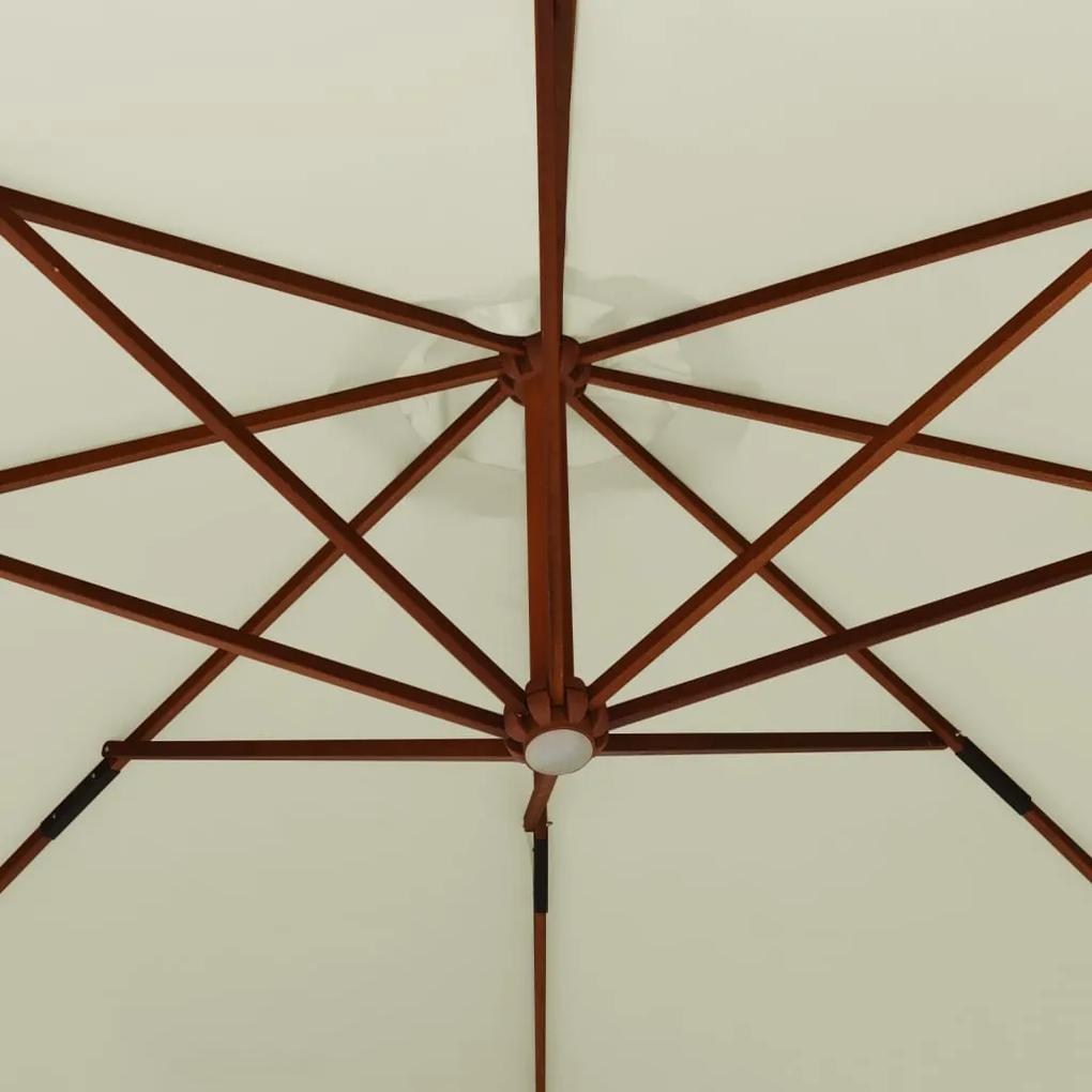 Umbrela de soare suspendata stalp din lemn 350 cm alb nisipiu Alb