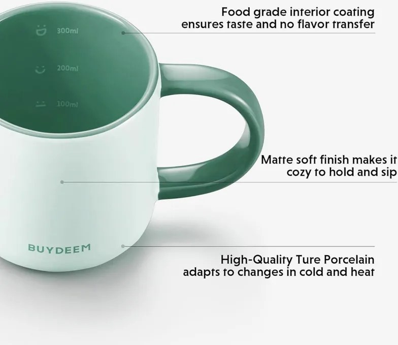 Ceasca ceramica pentru ceai si cafea Buydeem CD1018-MY, 350 ml, Fund plat, Scala de masurare interna, Ceramica pentru temperaturi inalte, Galben
