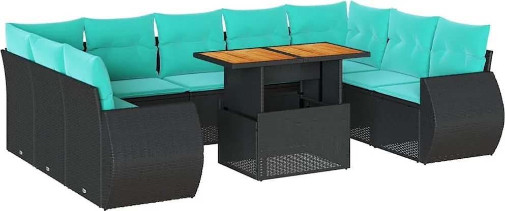 vidaXL Set canapele de grădină cu perne, 10 piese, negru, poliratan