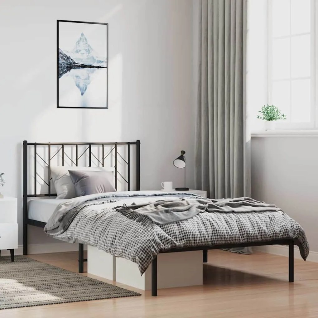 vidaXL Cadru de pat din metal cu tăblie, negru, 100x200 cm