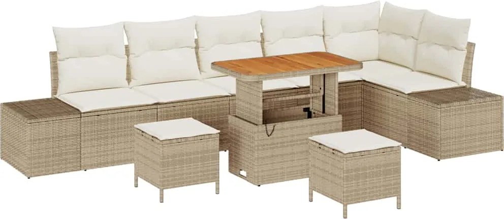 vidaXL Set de canapele pentru grădină cu pernă 9 pcs Bej Rattan poli