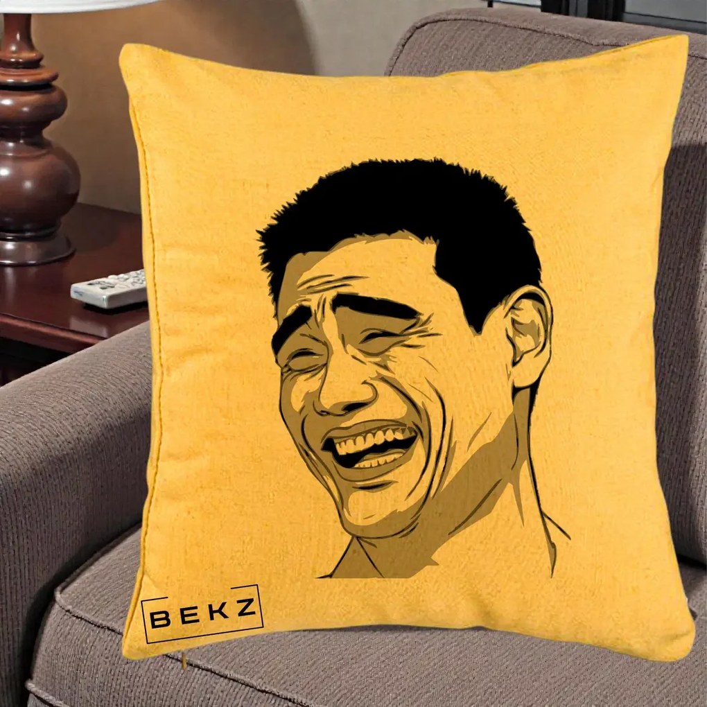 Perna Decorativa Yao Ming Meme, 40x40 cm, Galben, Husa Detasabila, Perna Inclusa, BEKZ®