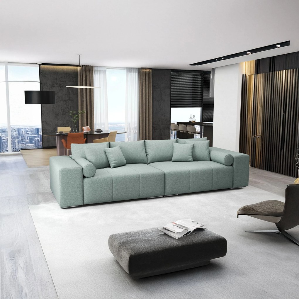 Canapea extensibilă dumonde cu ladă de depozitare si sezut confortabil din spuma high-density, Marbela Enjoy Mint XXL 295x100 cm
