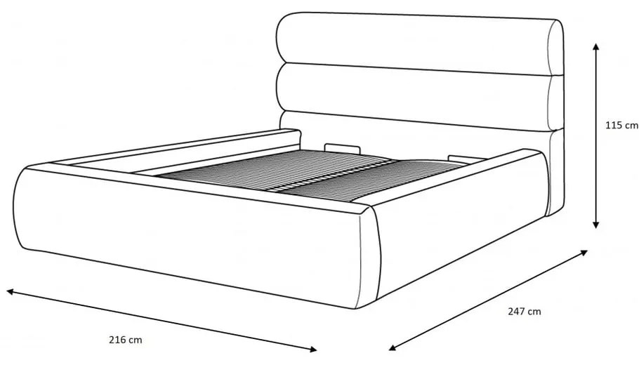Pat matrimonial bej tapițat cu spațiu de depozitare și somieră 180x200 cm Jagna – Bobochic Paris