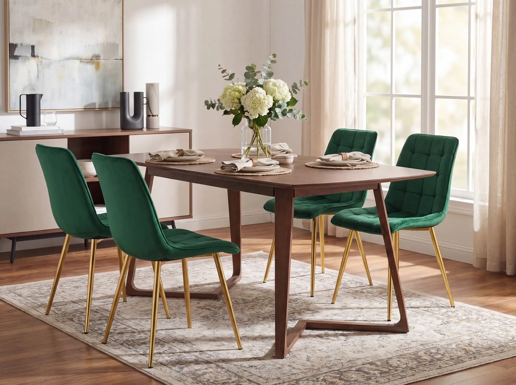 Scaun de masa SPLIT VELVET cu picioare aurii, verde