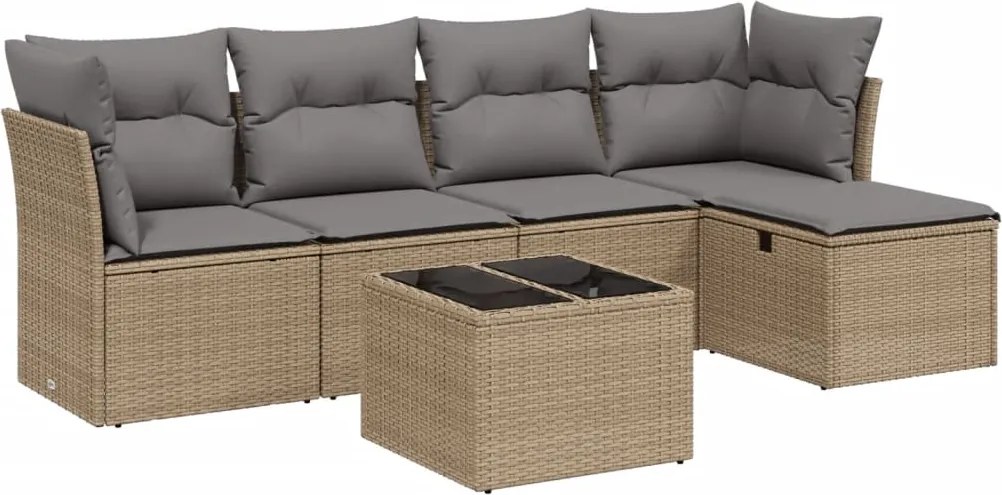 vidaXL Set canapele de grădină, 6 piese, cu perne, bej, poliratan