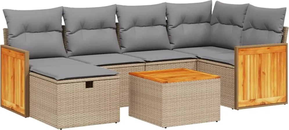 vidaXL Set canapele de grădină, 7 piese, cu perne, bej, poliratan