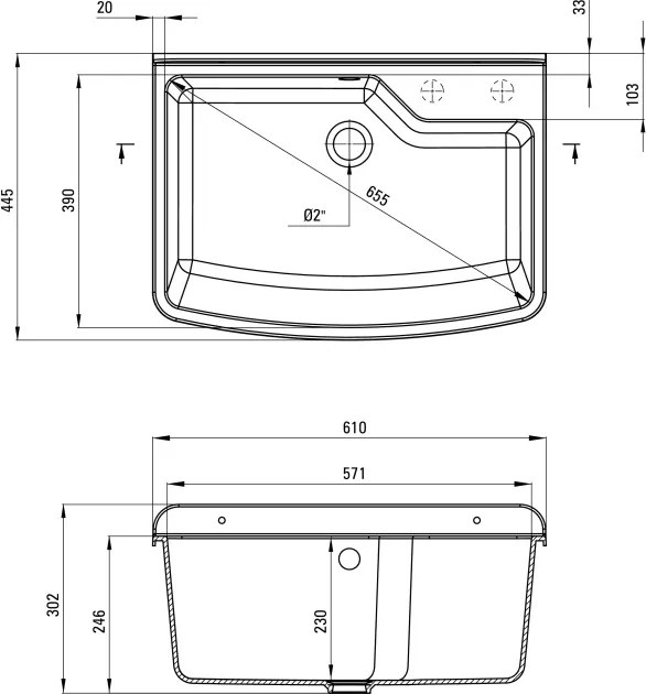 Garden Chiuvetă de serviciu, 1-cuvă - montare pe perete Finisaj: Antracit ZYT_310B