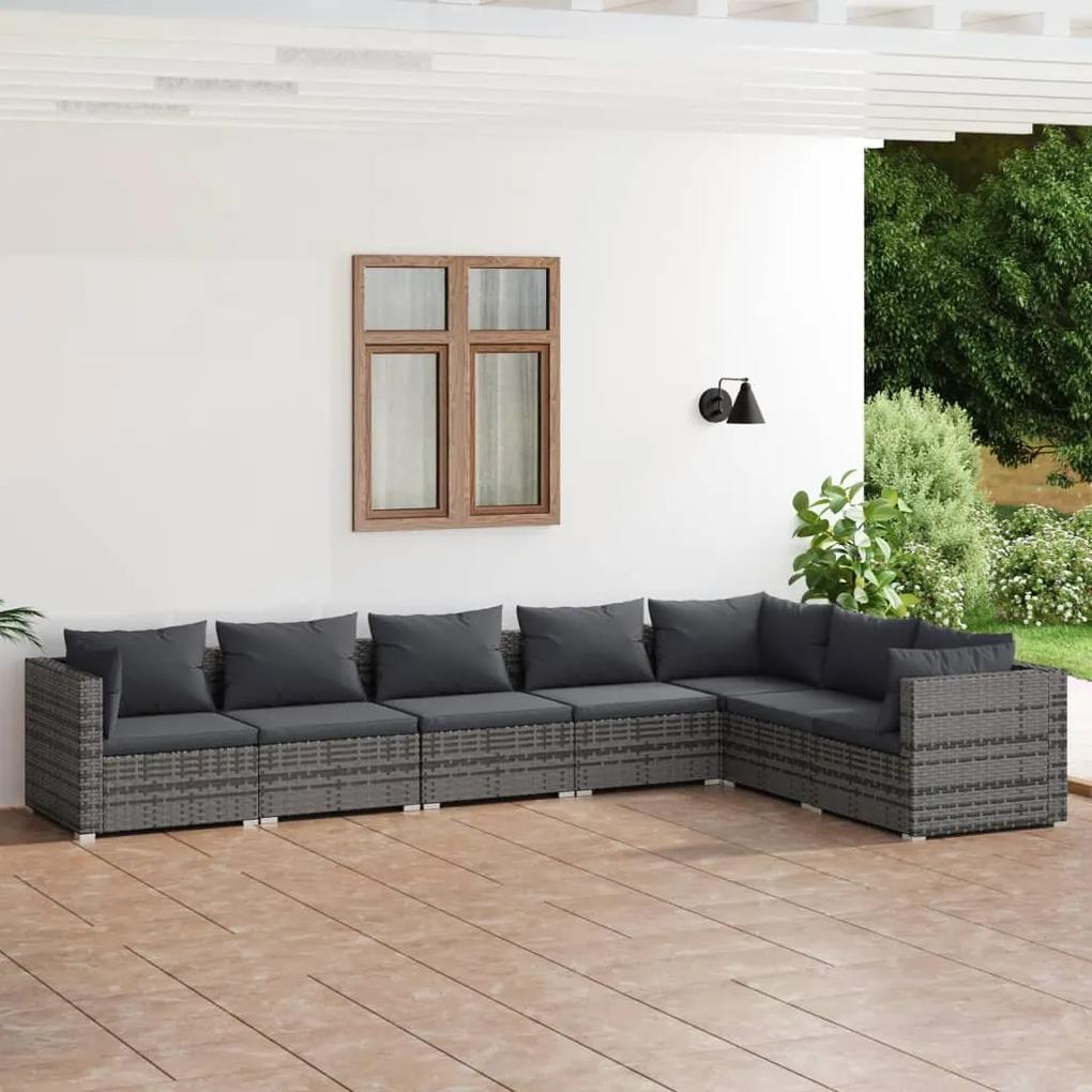 3101741 vidaXL Set mobilier de grădină cu perne, 7 piese, gri, poliratan
