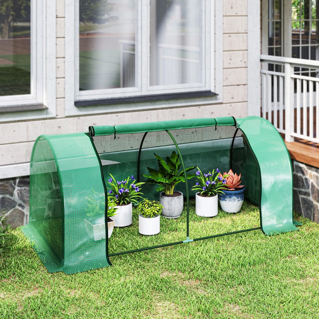Sera Tunel Outsunny din Otel si cu Capac din PVC, 200x100x80 cm, Transparent si Verde | Aosom Romania