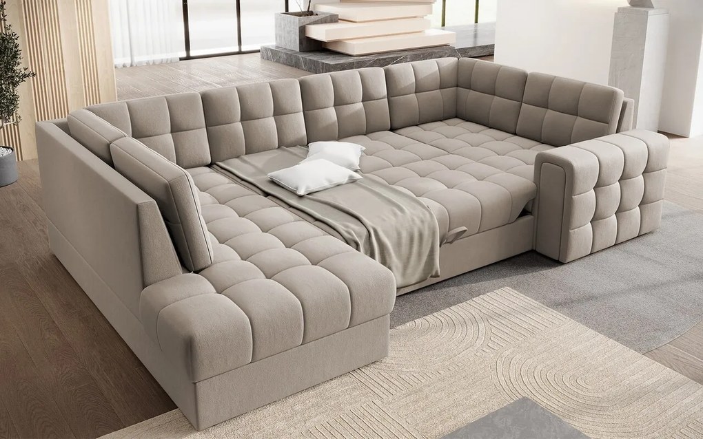 Coltar extensibil stanga 5 locuri ELTAP, LT-18SO, Blewett, 299x198x82 cm, lemn/poliester, bej inchis