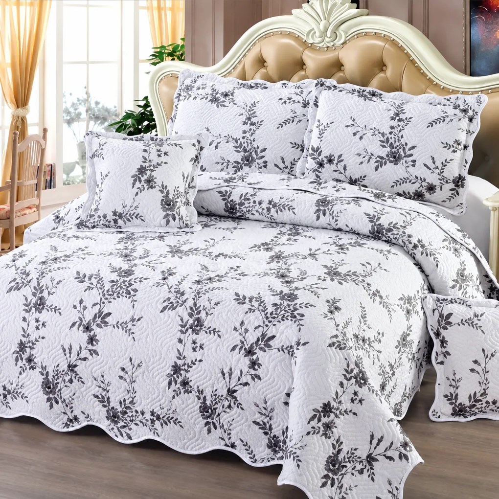 Cuvertură bumbac, 5 piese,  model floral, 230x250 cm, CB225
