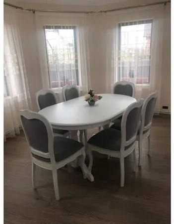 SET LID 85 MASA EXTENSIBILA 160 cm restransa / extensibila pana la 280 cm pentru 12 persoane, latime 100 + 6 SCAUNE TAPITATE